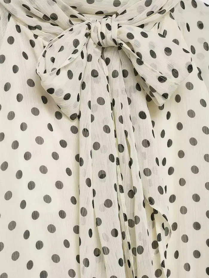 KONDALA femmes à la mode à pois Blouse noeud papillon col rond chemise nouvelle mode 2026 printemps 