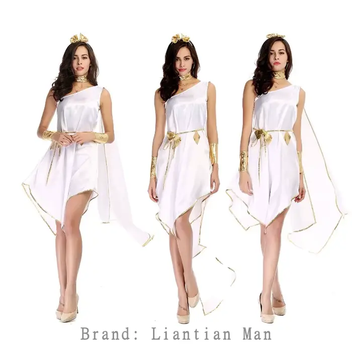Robe de déesse antique en polyester blanche avec détails pour femmes occasions spéciales halloween cérémonies thématiques