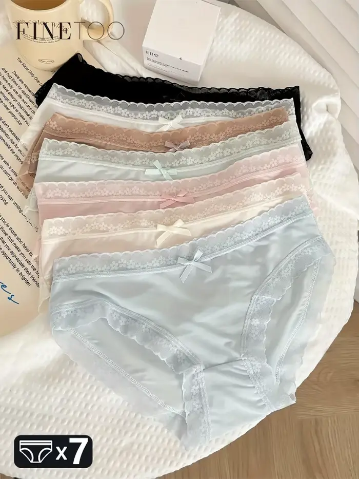 Culotte Femme Finetoo Ultra-Mince Sans Couture Taille Basse Respirante Dentelle Garniture Nœud Occasions Spéciales