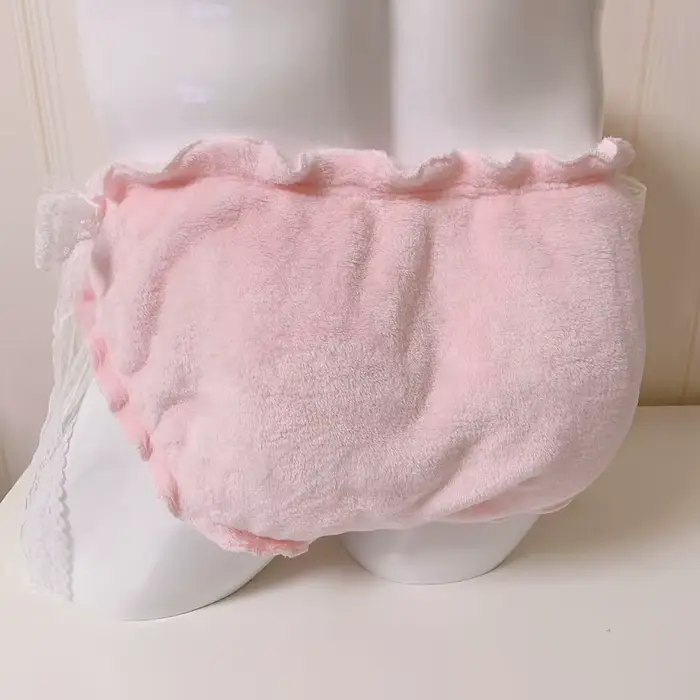 Ženy Sexy Ružový Flanel Čipka Nohavičky Motýľ Nafúknuté Dotyk Teplé Hrubé Zlaté Lolita Nohavičky Živá show Tanečné Nohavičky Súkromná Párty