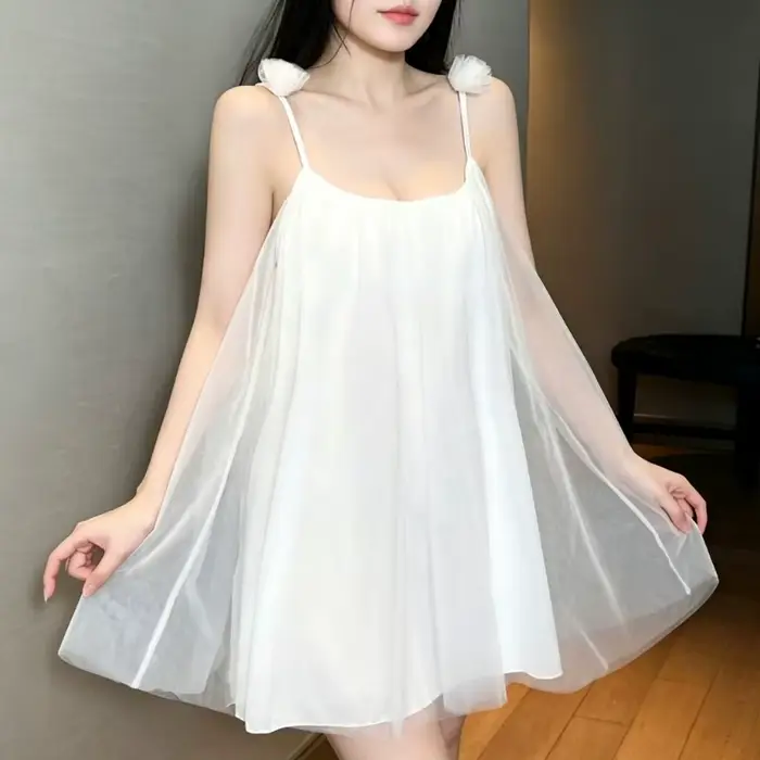 Nouvelle Robe de Nuit d'Été pour Femme, Style Coréen, Bretelles Fines, Motif Floral Uni, Vêtement d'
