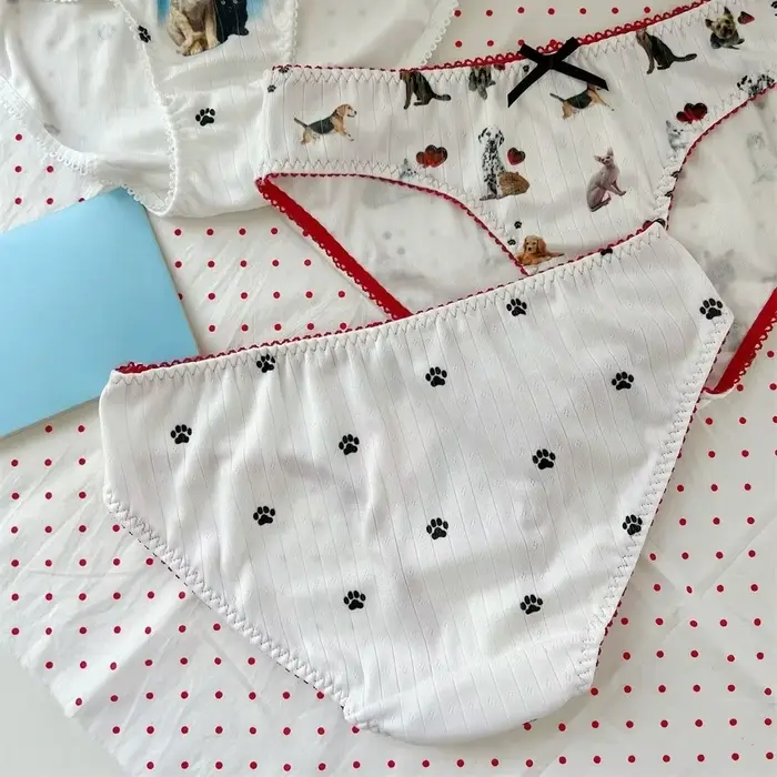 Šteniatka a mačiatka vytlačené Lolita nohavičky, Kawaii nohavice so vzorom mačacej labky, bavlnené nohavičky s lukom, psí vzor pre ženy