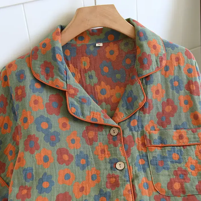 Pyjama Printemps Fleuri en Coton Doux Pour Femmes Style Vintage Retrouvé Occasions Spéciales
