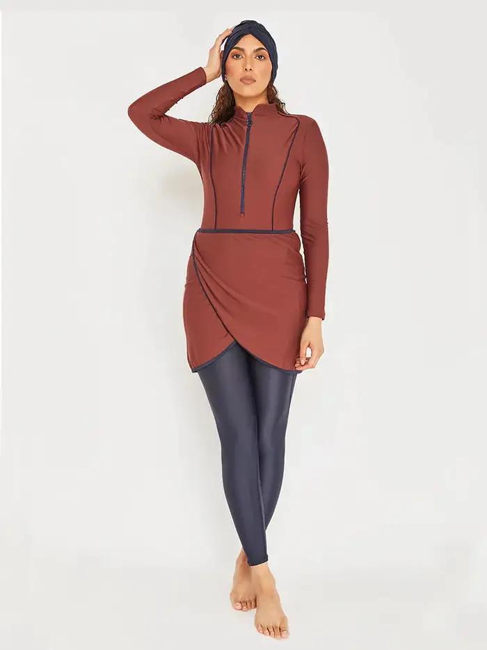 Maillot de Bain Musulman Motive Force Longues Manches Hijab Burkini Maillot de Bain Modeste Polyester Spandex Haute Elasticité Occasions Spéciales Plage Lac