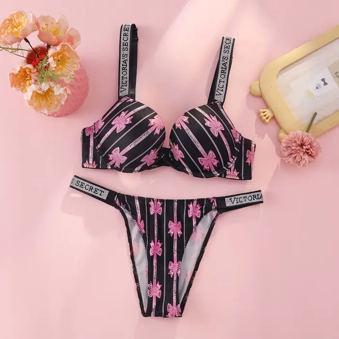 Sexy súprava spodnej bielizne Victoria's Secret s ramienkami s logom z kamienkov
