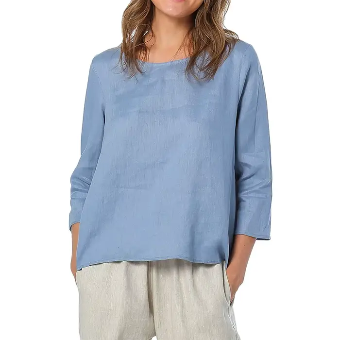 T-shirt Oversize 100% Lin Décontracté Asymétrique Blouses Femme Tendance 2026 Harajuku Basique Haut 