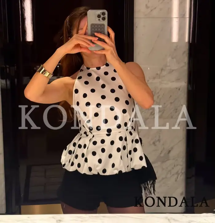 KONDALA Hauts Halter à Pois Mignons pour Femmes, Tendance, Élégants, Coupe Slim, Nouveauté Été 2026,