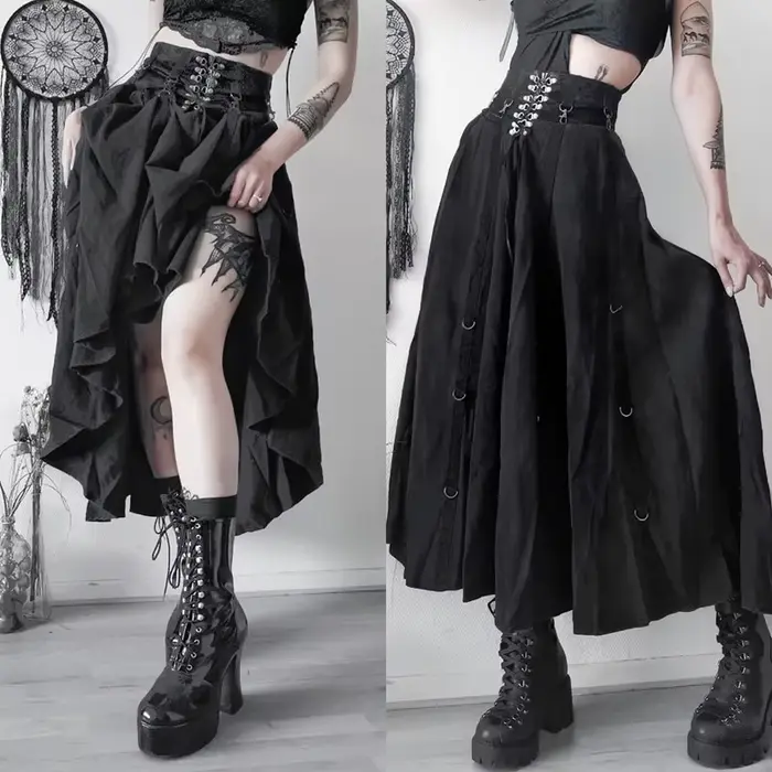 Harajuku Emo gotické šaty pre ženy alternatívneho štýlu grunge s nitmi a rezané a-line špeciálne príležitosti