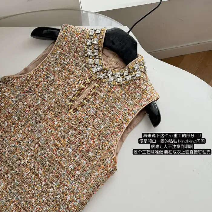 Mini robe de luxe en Tweed pour jeunes filles, couleur Vintage, douce, diamants, sans manches, tissa