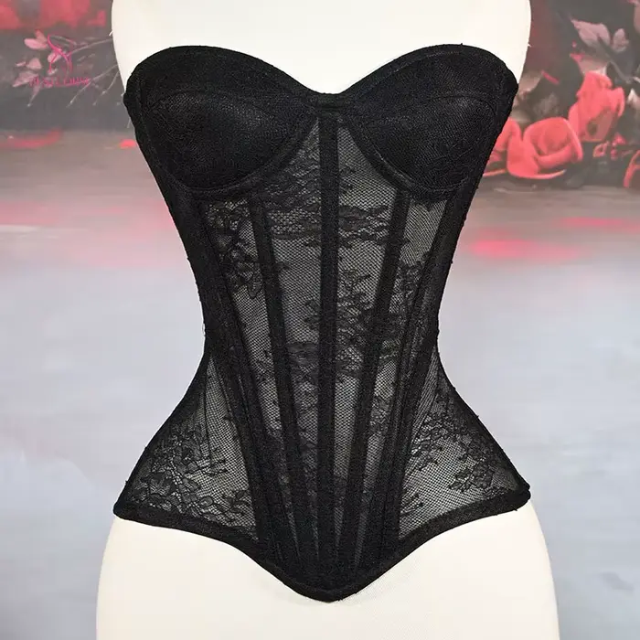 Viktoriánsky sexy čierny korzet pre ženy, tesný bez ramienok s oceľovými kapotami a veľrybami, elegantný a zvodný pre špeciálne príležitosti
