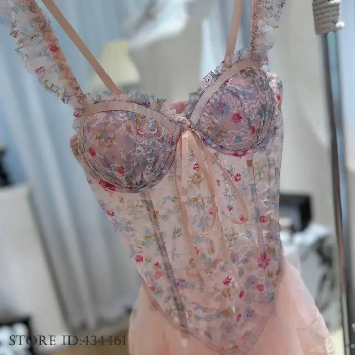 Bez ramienok nočná košeľa pre dievča, intímne spodná bielizeň, mäkká sieťovina, baletná nočná košeľa, nočné oblečenie, sexy perspektíva, čipka, domáce oblečenie