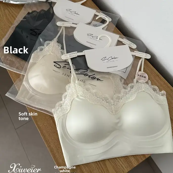 Soutien-gorge sans dos en satin pour femme bustier en dentelle française effet push-up lingerie brillante confortable occasions spéciales