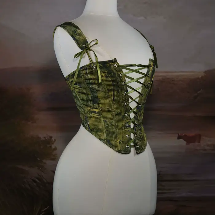 Bustier korzet s šnúrkami na prednej strane pre ženy, vysoké vykostené tvarovanie, Vintage korzet so zipsom, javiskový kostým, zelený korzet
