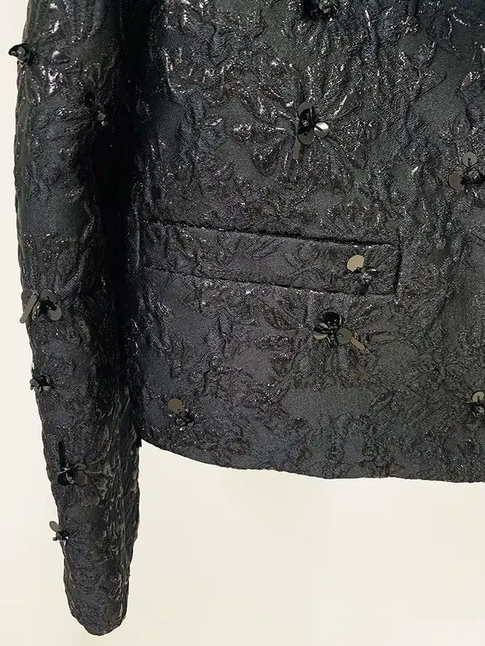 HIGH STREET Nouveauté 2026 Veste de créateur pour femme, style défilé, ornée de perles et de jacquar
