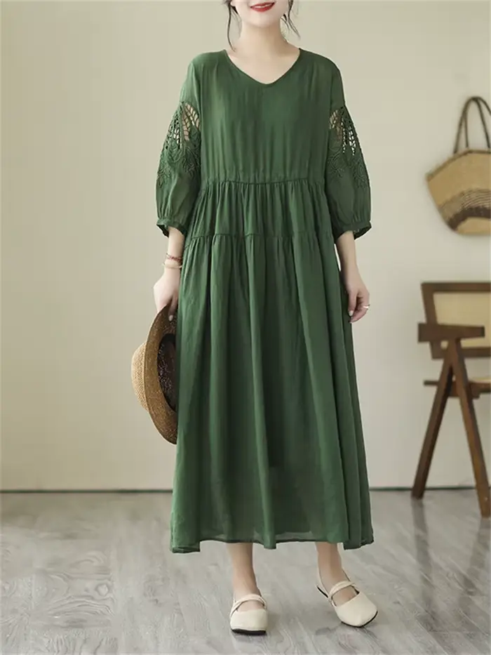 Robes d'été vintage de couleur unie pour femmes 2026 – Robe longue décontractée et respirante, éléga