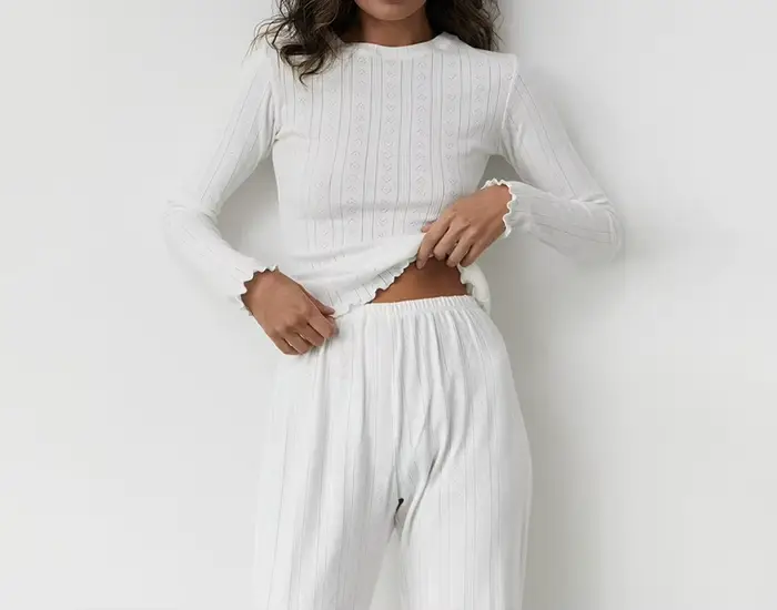Jacquard dámske pyžamo nastaviť jesenné pletené dutý materiál polyester dlhý rukáv pohodlné oblečenie domov štýl basic bywindto