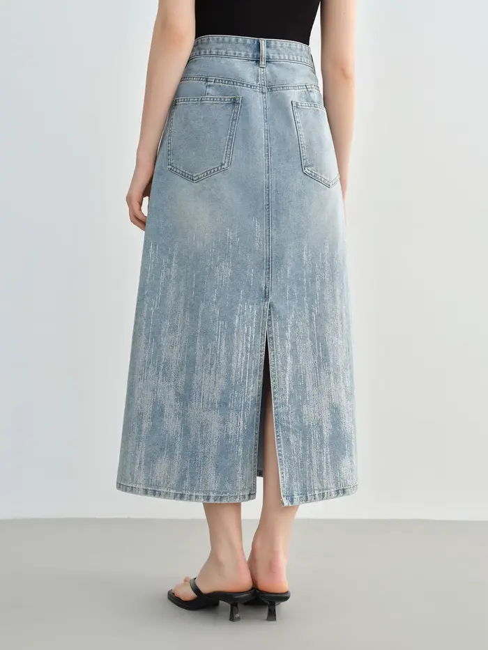 DUSHU taille incluse femmes mode argent pressé jupe en jean pour l'été 2025 taille haute minceur mi 