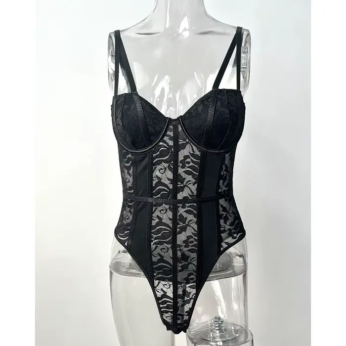 Body Sexy en dentelle pour femmes, haut élégant pour femmes, couleur unie, moulant, côtelé, nouvelle