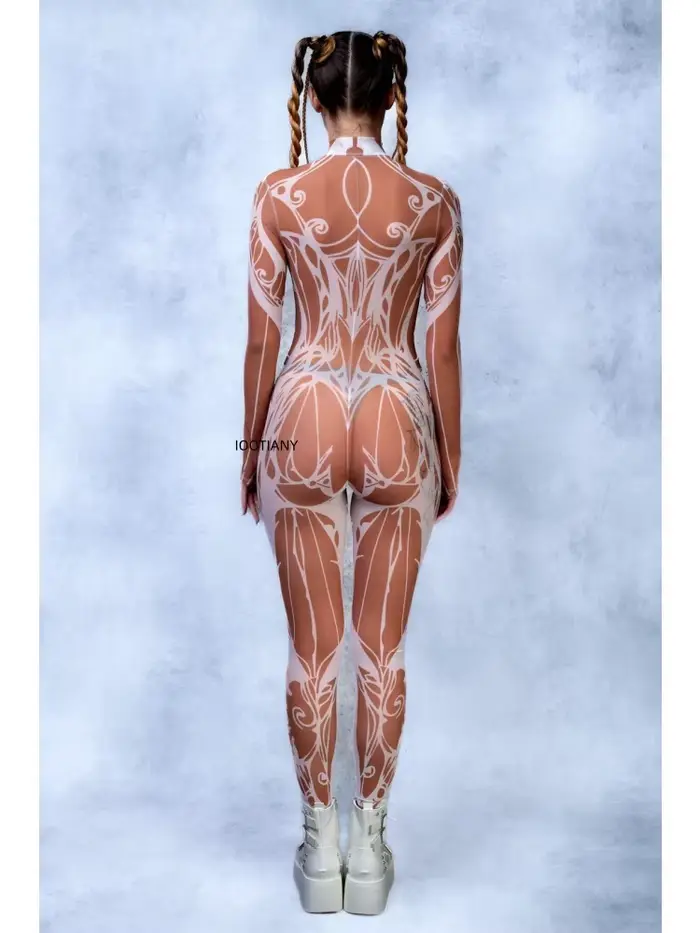 Body en maille pour femmes, peinture artistique Sexy, Costume de Cosplay de fête de carnaval d'halloween, Performance sur scène, body élastique Zentai
