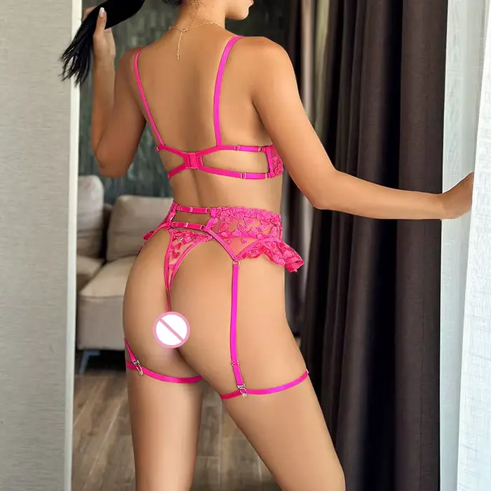 Sexy kvetinová podprsenka a sada nohavičky pre ženy špeciálne príležitosti spodná bielizeň pletený polyester elastan