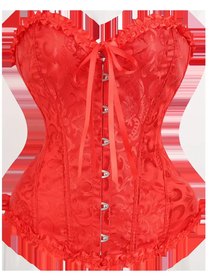 Haut corset jacquard rouge, bustier sans bretelles avec baleines en acier et dos lacé pour mariage, 