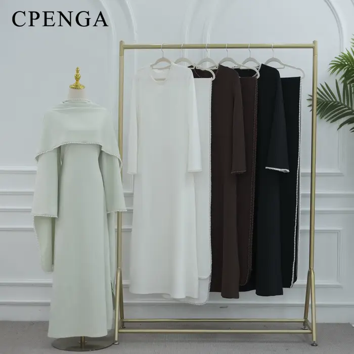 Skromné abaya šaty pre moslimské ženy z Blízkeho východu s odnímateľným šálom