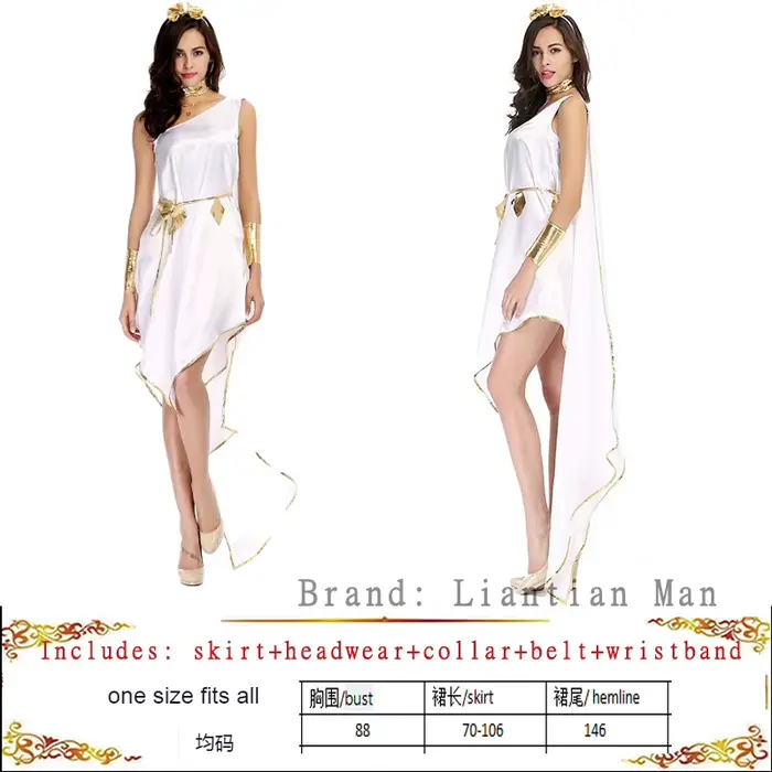 Robe longue de scène style déesse grecque et reine égyptienne blanche, avec découpes, nouveau style 
