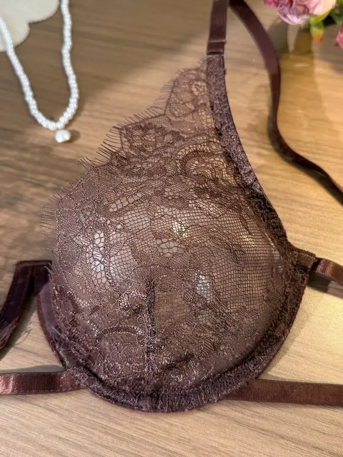 Vintage francúzska čipkovaná spodná bielizeň v tmavohnedej farbe pre ženy
