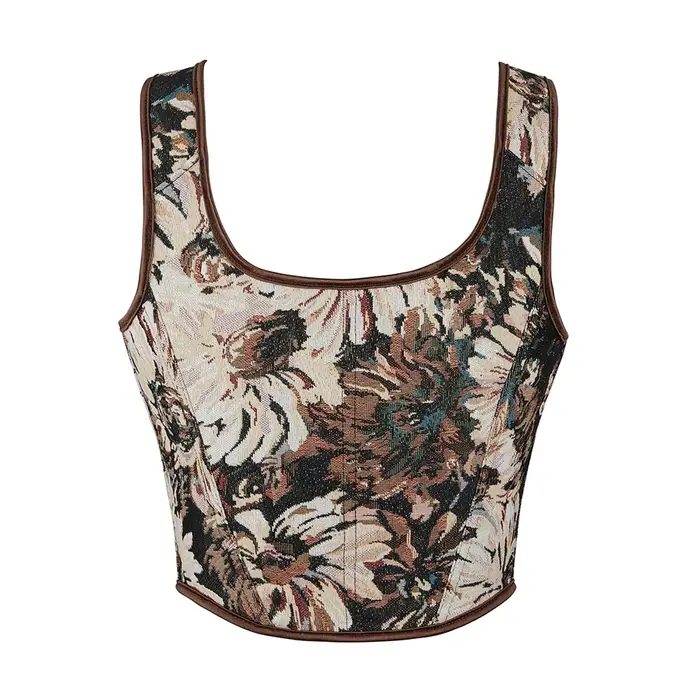 Dámsky vintage korzetový top Sexy kvetinový bustier krátky tielko so šnurovaním na vychádzky