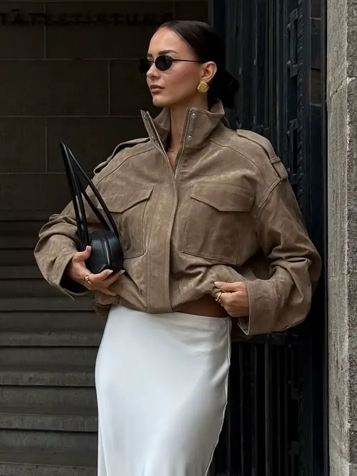 HH femmes rue décontracté solide daim pardessus vestes col montant fermetures éclair manteaux amples