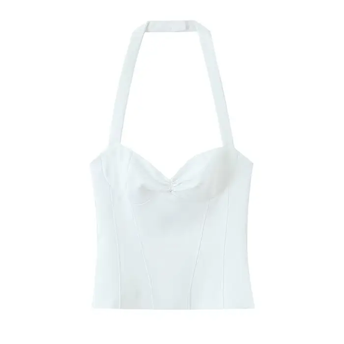 Haut pour femme, nouveau style été 2026, couleur unie, décor à pois, col halter, haut sexy, style va