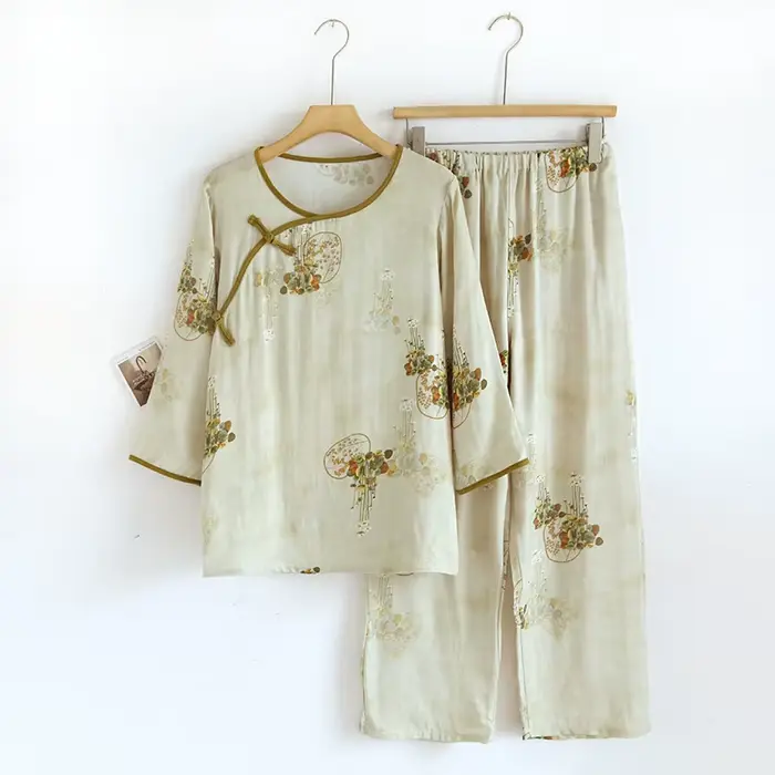 Pyjama en coton de Style chinois pour femmes, vêtements de nuit élégants et amples de Style rétro po