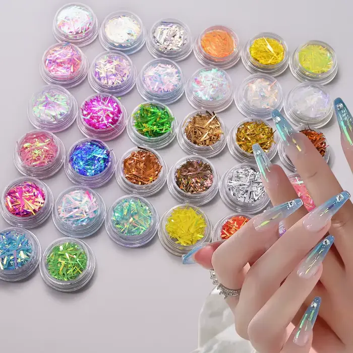 Autocollant pour ongles ligne effet verre, 1 pot, scintillant, aurore irrégulière, papier verre, pai