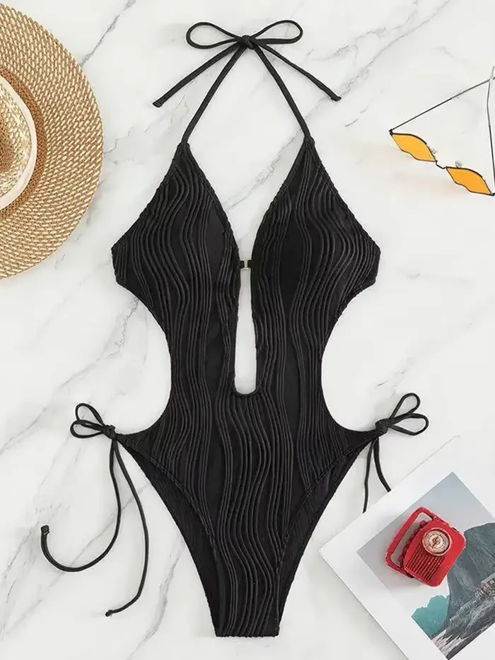 Maillot de bain une pièce pour femmes, sexy, col en v déformé, monokini, échancré, tenue de plage