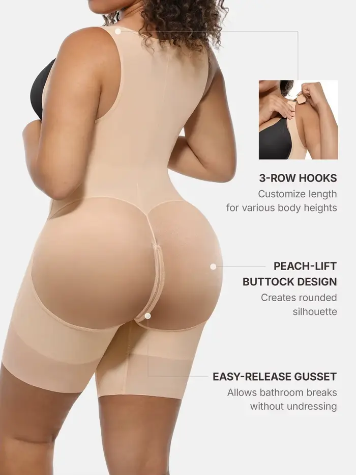 1 pièce Body sculptant intégral pour femme, avec soutien de la poitrine en U, contrôle de la taille et effet fessier galbé, post-chirurgical ﻿