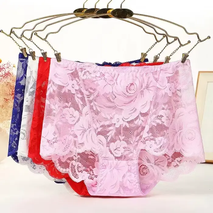 Sexy čipky nohavičky ženy spodná bielizeň jednofarebné veľký pás vysoký pás priedušné nohavičky výťah zadok Dámske spodná bielizeň