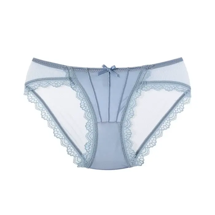 Culotte transparente en dentelle à taille basse avec nœud pour femme, lingerie en coton sans couture