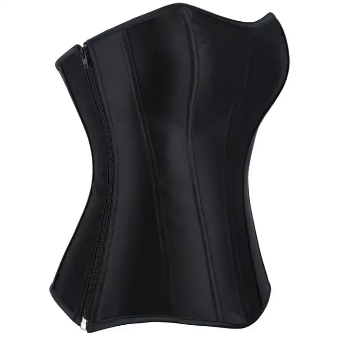 Sexy ženy korzety Bustiers Top saténový štýl Vintage korzet Surbust Sexy čipka-up Zip Corsetto Korsett čierna