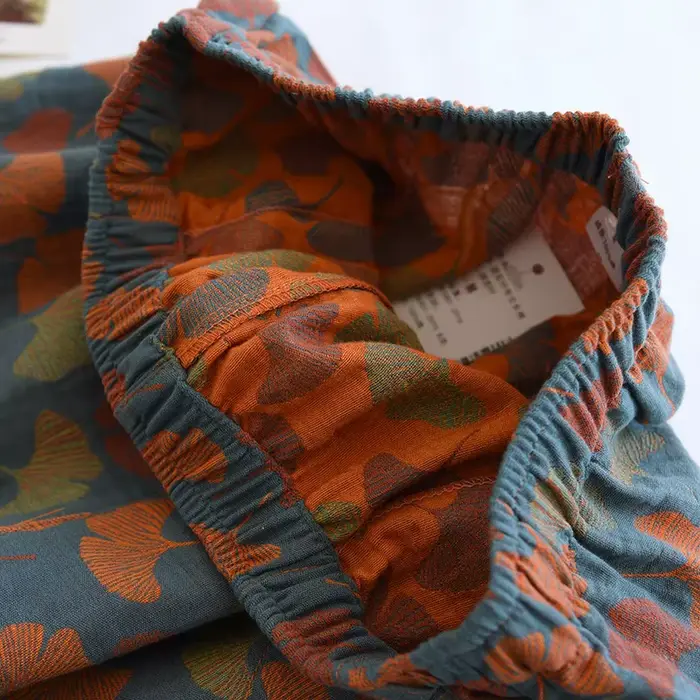Dámske 100% bavlnené krepové zimné pyžamo, veľké 2XL nohavice, pohodlné, voľné, veľké listy, domáce nohavice, spodné, jesenné