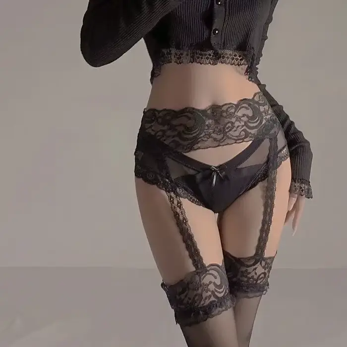 Dámske čipkové topy, nová móda, sexy body pančuchy, opasok z Lolita podväzky na koleno, kvetinové pančuchy