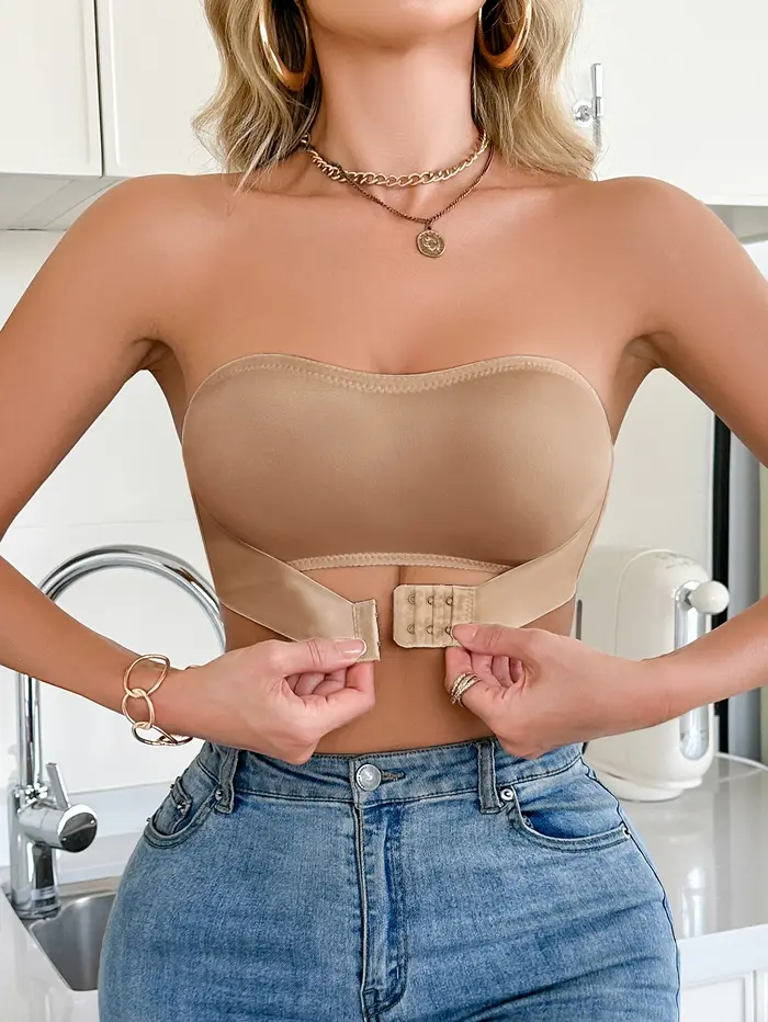 Podprsenka bez ramienok pre ženy, farba jednofarebný, bez výstuže, bralette s predným uzáverom, push-up, pohodlná, bez polstrovania