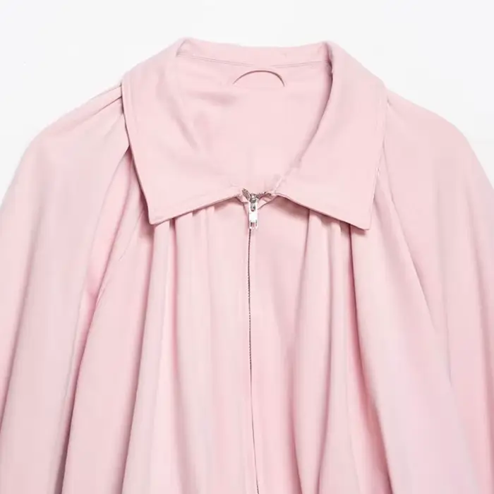 Veste Bomber Femme NLZGMSJ Printemps 2026 Manches Bouffantes Plissées Fermeture Éclair Manteau Ample