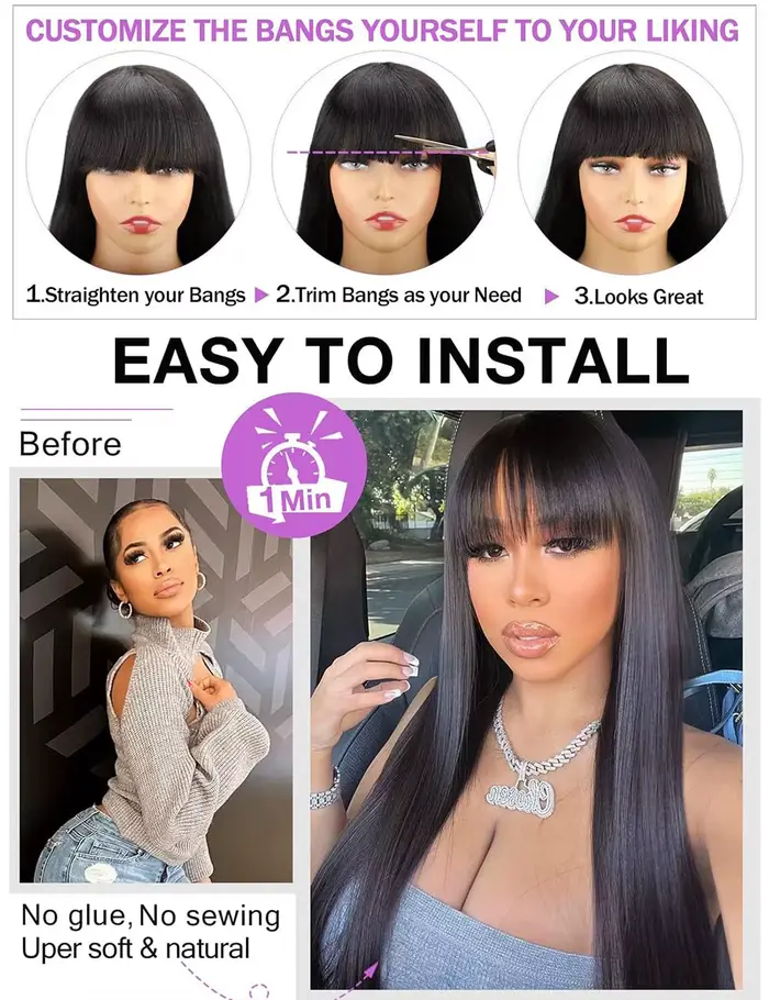 Parure Synthétique pour Cheveux Longs et Droits Densité Élevée Pour Halloween et Usage Quotidien