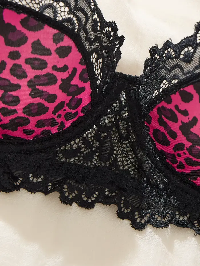 Leopard spodná bielizeň set z polyesteru a elastanu pre ženy, elegantné a pohodlné pre rôzne príležitosti
