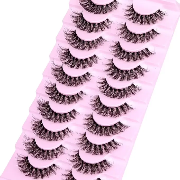 10 paires de cils naturels cils moelleux D Curl cils 3D Volume vaporeux faux cils bandes bande clair