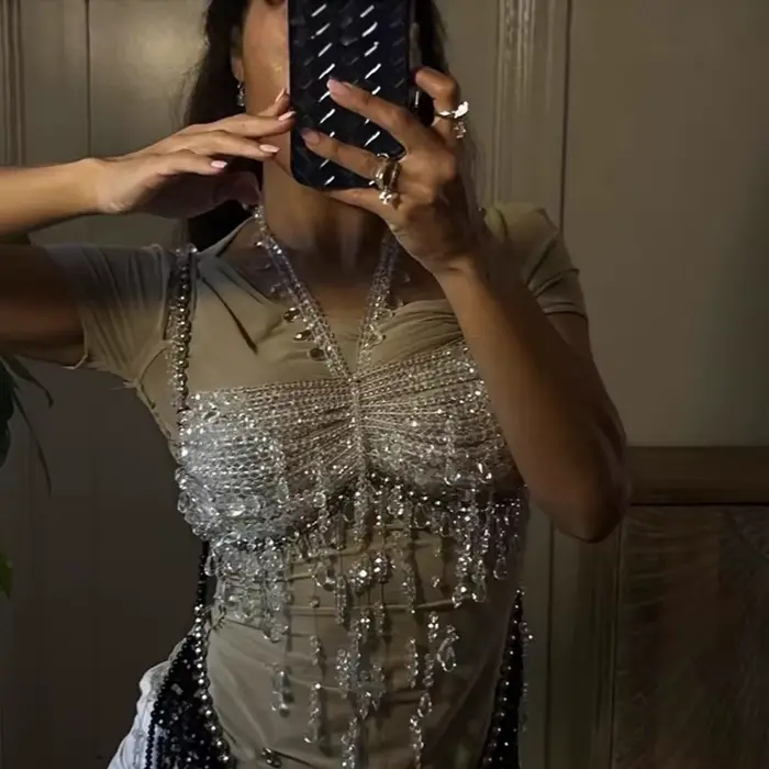 Ručne vyrobený krištáľový luster pre ženu, Bralette, Bikiny, svadobné telo reťaz, šperky, korálkové podprsenky
