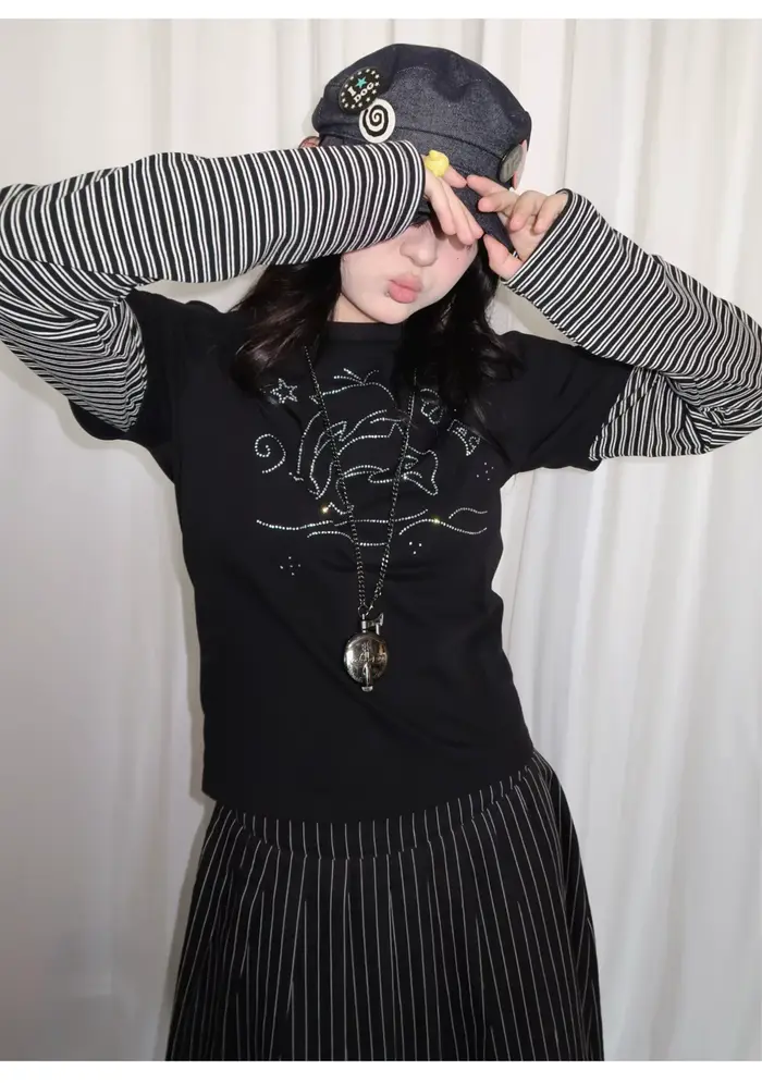 Tonngirl Y2k Tričko Vintage pre ženy s dlhými rukávmi Japonský patchwork 2000s Grunge topy Americký streetwear retro