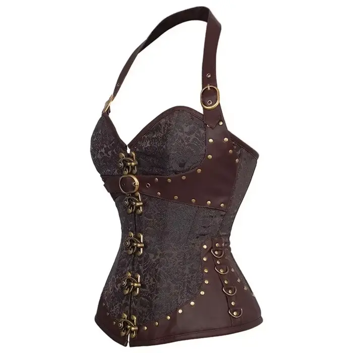 Steampunk haut Corset licou Sexy en cuir Korset femmes gothique Punk surbuste Corsets et Bustiers médiéval rétro Corselet
