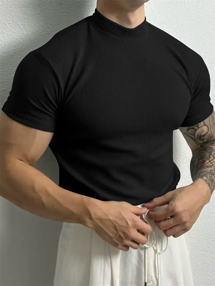 Printemps été mode hommes T-shirt petit col haut chemise à rayures à manches courtes haut de fitness
