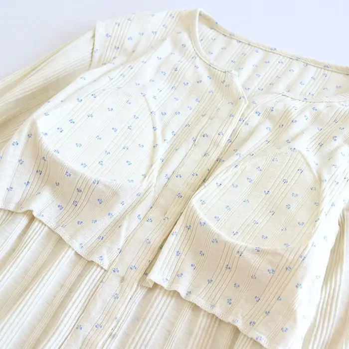 Pyjama en coton tricoté jacquard à motifs floraux pour femmes style pastoral basique automne printemps confort doux